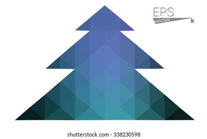 Dark blue, green low poly style christmas tree vector illustration consisting of triangles.Abstract triangular polygonal origami or crystal design of New Years celebration.Isolated on white background