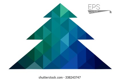 Dark blue, green low poly style christmas tree vector illustration consisting of triangles.Abstract triangular polygonal origami or crystal design of New Years celebration.Isolated on white background