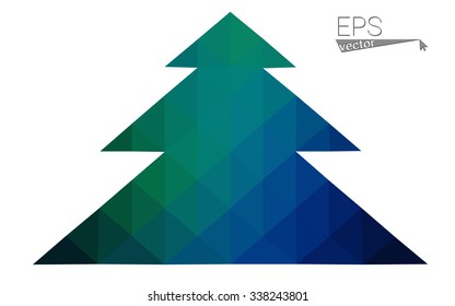 Dark blue, green low poly style christmas tree vector illustration consisting of triangles.Abstract triangular polygonal origami or crystal design of New Years celebration.Isolated on white background