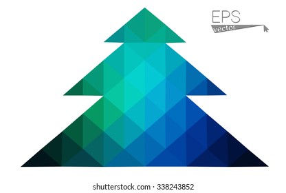 Dark blue, green low poly style christmas tree vector illustration consisting of triangles.Abstract triangular polygonal origami or crystal design of New Years celebration.Isolated on white background