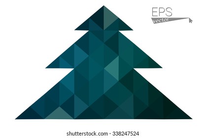 Dark blue, green low poly style christmas tree vector illustration consisting of triangles.Abstract triangular polygonal origami or crystal design of New Years celebration.Isolated on white background