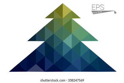 Dark blue, green low poly style christmas tree vector illustration consisting of triangles.Abstract triangular polygonal origami or crystal design of New Years celebration.Isolated on white background