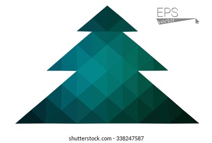 Dark blue, green low poly style christmas tree vector illustration consisting of triangles.Abstract triangular polygonal origami or crystal design of New Years celebration.Isolated on white background