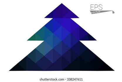 Dark blue, green low poly style christmas tree vector illustration consisting of triangles.Abstract triangular polygonal origami or crystal design of New Years celebration.Isolated on white background