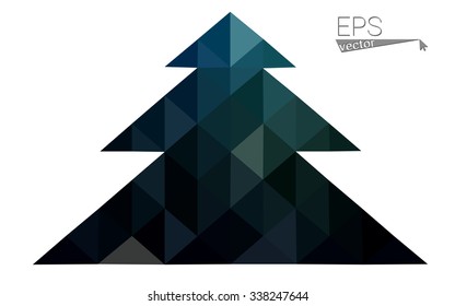 Dark blue, green low poly style christmas tree vector illustration consisting of triangles.Abstract triangular polygonal origami or crystal design of New Years celebration.Isolated on white background