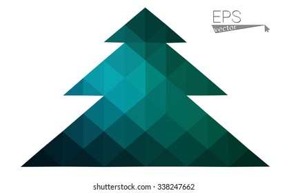 Dark blue, green low poly style christmas tree vector illustration consisting of triangles.Abstract triangular polygonal origami or crystal design of New Years celebration.Isolated on white background