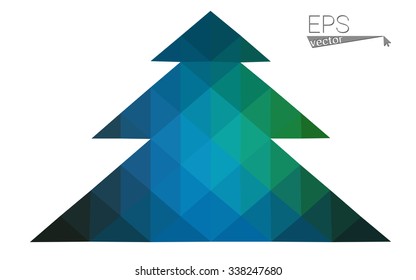 Dark blue, green low poly style christmas tree vector illustration consisting of triangles.Abstract triangular polygonal origami or crystal design of New Years celebration.Isolated on white background