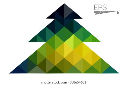 Dark blue, green low poly style christmas tree vector illustration consisting of triangles.Abstract triangular polygonal origami or crystal design of New Years celebration.Isolated on white background
