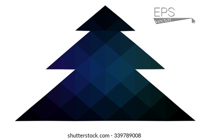 Dark blue, green low poly style christmas tree vector illustration consisting of triangles.Abstract triangular polygonal origami or crystal design of New Years celebration.Isolated on white background