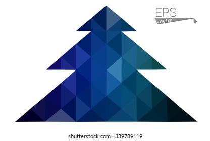 Dark blue, green low poly style christmas tree vector illustration consisting of triangles.Abstract triangular polygonal origami or crystal design of New Years celebration.Isolated on white background