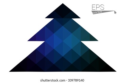 Dark blue, green low poly style christmas tree vector illustration consisting of triangles.Abstract triangular polygonal origami or crystal design of New Years celebration.Isolated on white background