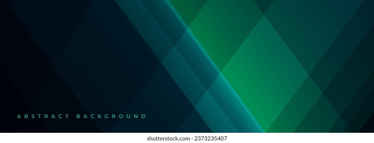 Dark blue and green modern abstract wide banner background with geometric shapes. Vector illustration