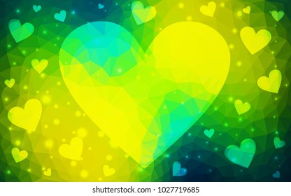 Dark Blue, Green vector abstract Triangle Geometrical Heart on white polygonal background. Happy Valentine's Day Greeting Card. Stock template for your design.
