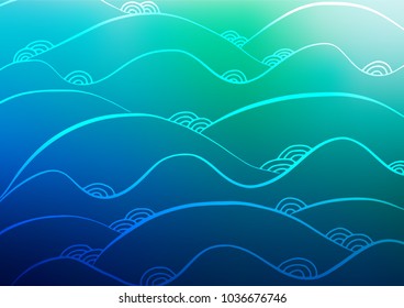 Dark Blue, Green vector abstract doodle background. Colorful abstract illustration with lines in Asian style. The pattern can be used for wallpapers and coloring books.