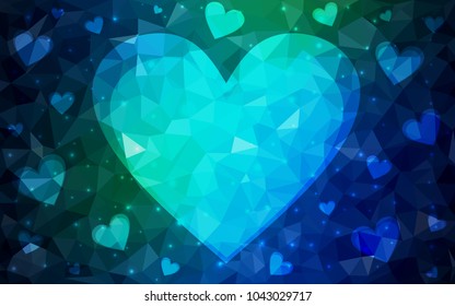 Dark Blue, Green vector abstract glitter heart shape on white background in love concept for valentine's day with sweet and romantic moment. Polygonal design for your business.