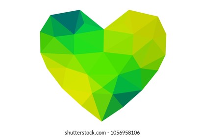 Dark Blue, Green vector abstract Triangle Geometrical Heart on white polygonal background. Happy Valentine's Day Greeting Card. Stock template for your design.