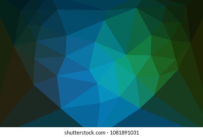 Dark Blue, Green vector abstract mosaic pattern with a heart in a centre. Modern abstract illustration with triangles. Template for cell phone's backgrounds.