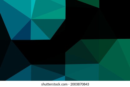 Dunkelblau, grüner, abstrakter Mosaikhintergrund. Brandneue farbige Illustration mit Farbverlauf. Dreiecksmuster für Ihr Business-Design.
