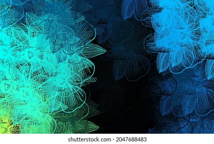 Dark Blue, Green vector abstract pattern with flowers. Sketchy doodle flowers on white background. Brand new style for your business design.