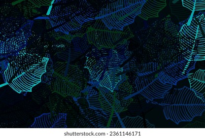Azul oscuro, Verde vector fondo abstracto con hojas. Ilustración colorida en estilo doodle con hojas. Patrón para papeles pintados, libros de color.