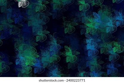 Azul oscuro, verde vector, fondo abstracto con flores. Ilustración creativa de estilo borroso con flores. Nuevo diseño para su negocio.