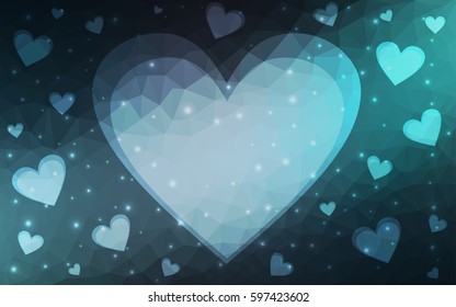 Dark Blue, Green vector abstract Triangle Geometrical Heart on white polygonal background. Happy Valentine's Day Greeting Card. Stock template for your design.