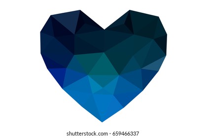 Dark Blue, Green vector abstract Triangle Geometrical Heart on white polygonal background. Happy Valentine's Day Greeting Card. Stock template for your design.