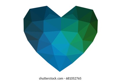 Dark Blue, Green vector abstract Triangle Geometrical Heart on white polygonal background. Happy Valentine's Day Greeting Card. Stock template for your design.