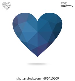 Dark Blue, Green vector abstract Triangle Geometrical Heart on white polygonal background. Happy Valentine's Day Greeting Card. Stock template for your design.