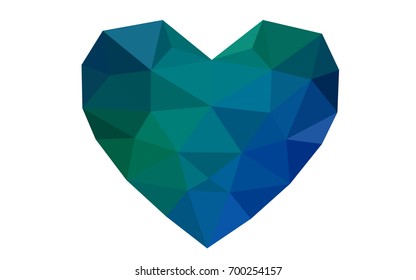 Dark Blue, Green vector abstract glitter heart shape on white background in love concept for valentine's day with sweet and romantic moment. Polygonal design for your business.