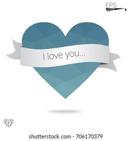 Dark Blue, Green vector abstract Triangle Geometrical Heart on white polygonal background. Happy Valentine's Day Greeting Card. Stock template for your design.