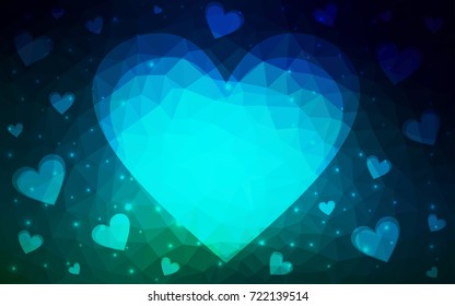 Dark Blue, Green vector abstract Triangle Geometrical Heart on white polygonal background. Happy Valentine's Day Greeting Card. Stock template for your design.