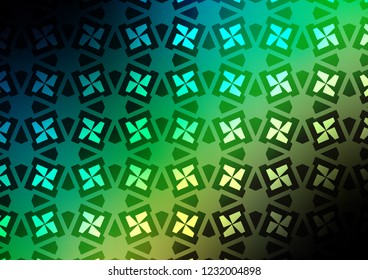 Dark Blue, Green vector backdrop with lines, rhombus. Illustration with set of colorful triangles, squares. Smart design for your business advert.