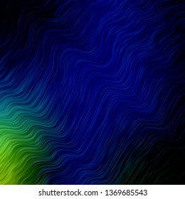 Dark Blue, Green vector backdrop with circular arc. Abstract gradient illustration with wry lines. Design for your business promotion.