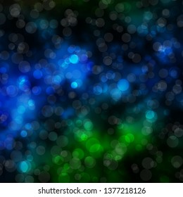 Dark Blue, Green vector backdrop with circles. Abstract illustration with colorful spots in nature style. Pattern for wallpapers, curtains.