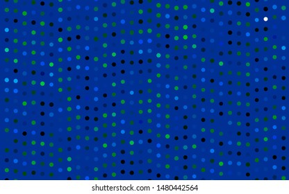 Dark Blue, Green vector backdrop with dots. Abstract illustration with colored bubbles in nature style. Pattern for ads, booklets.