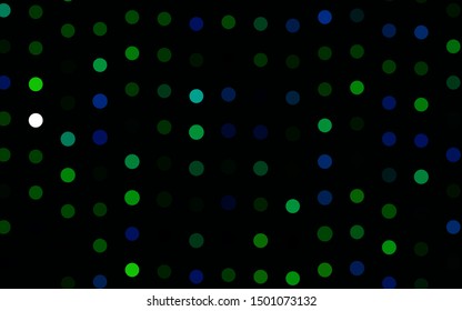 Dark Blue, Green vector backdrop with dots. Modern abstract illustration with colorful water drops. Pattern for ads, booklets.