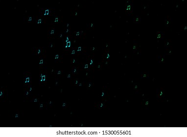 Dark Blue, Green vector backdrop with music notes. Shining illustration of colorful gradient music notes. Modern design for wallpapers.