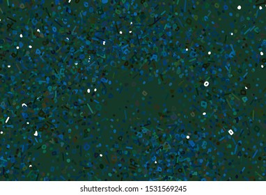 Dark Blue, Green vector backdrop with memphis shapes. Colorful chaotic forms with gradient in modern style. Modern design for your business card.