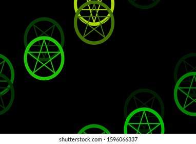 Dark Blue, Green vector backdrop with mystery symbols. Retro design in abstract style with witchcraft forms. Background for esoteric, mystic designs.