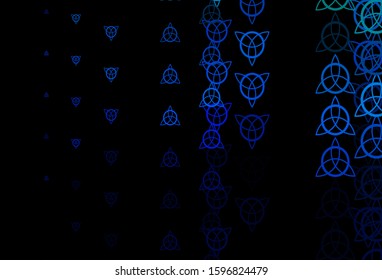 Dark Blue, Green vector backdrop with mystery symbols. Colorful vintage illustration with gradient alchemy shapes. Best design halloween events.