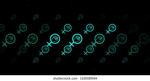 Dark Blue, Green vector backdrop with woman's power symbols. Illustration with signs of women's strength and power. Elegant design for wallpapers.