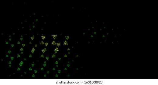 Dark Blue, Green vector backdrop with mystery symbols. Colorful vintage illustration with gradient alchemy shapes. Background for esoteric, mystic designs.