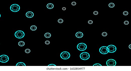 Dark Blue, Green vector backdrop with mystery symbols. Colorful mystic symbols with a gradient in ancient style. Best design halloween events.