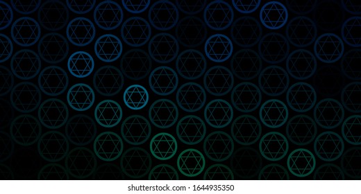 Dark Blue, Green vector backdrop with mystery symbols. Abstract illustration with gothic gradient shapes. Simple base for your occult design.