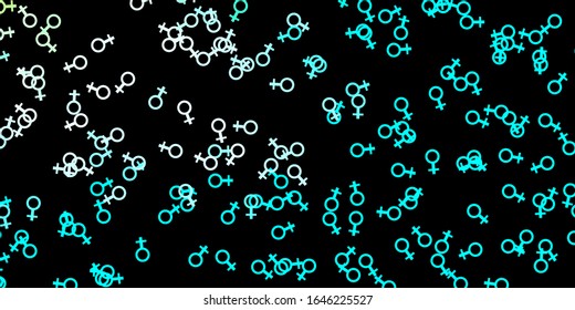 Dark Blue, Green vector backdrop with mystery symbols. Colorful mystic symbols with a gradient in ancient style. Simple base for your occult design.