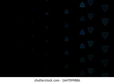 Dark Blue, Green vector backdrop with mystery symbols. Retro design in abstract style with witchcraft forms. Simple base for your occult design.