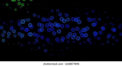Dark Blue, Green vector backdrop with mystery symbols. Colorful vintage illustration with gradient alchemy shapes. Design for magic, spiritual events.