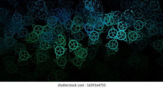 Dark Blue, Green vector backdrop with mystery symbols. Abstract illustration with gothic gradient shapes. Background for esoteric, mystic designs.