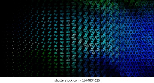 Dark Blue, Green vector backdrop with mystery symbols. Retro design in abstract style with witchcraft forms. Simple base for your occult design.